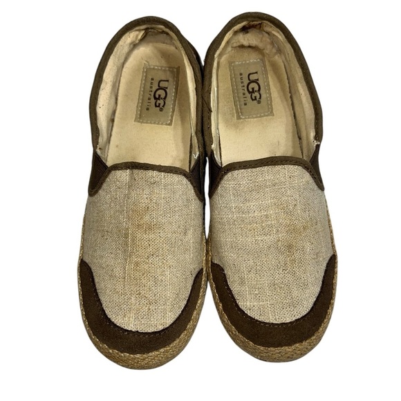 UGG Delizah Natural Canvas Slip On Tan Brown Loafers Size 5 - Picture 1 of 16